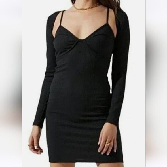 ASTR THE LABEL black ribbed bustier mini dress with matching shrug size XS - Picture 1 of 9